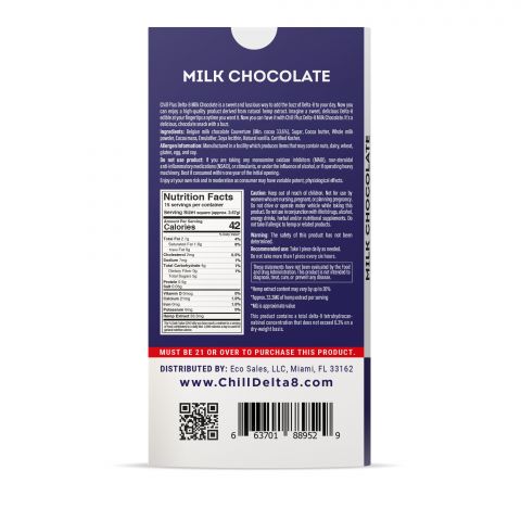 Delta 8 THC Milk Chocolate Bar - 500mg - Chill Plus - Thumbnail 3