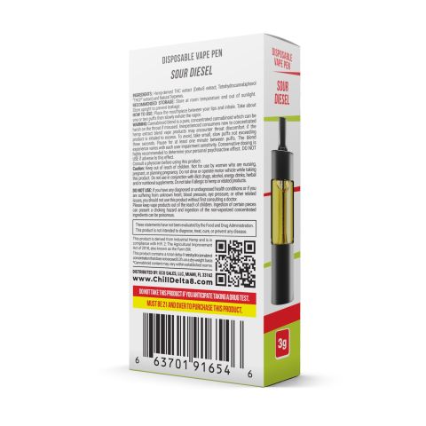 D8, THCP Vape Pen - 2700mg - Sour Deez - Sativa - 3ml - Chill Extreme - Thumbnail 3