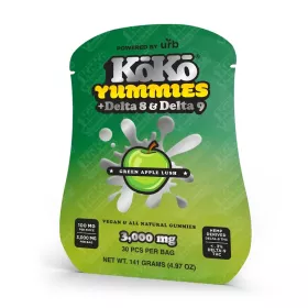 Green Apple Lush Gummies - D8, D9 - 3000mg - Koko Yummies