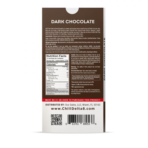 Delta 8 THC Dark Chocolate Bar - 500mg - Chill Plus - Thumbnail 3