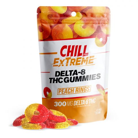 Chill Plus Extreme Delta-8 THC Gummies Pouch - Peach Rings - 300MG - Thumbnail 1