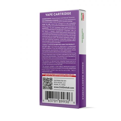 Chill Plus HHC THC Vape Cartridge - Grand Daddy Purple - 900MG - Thumbnail 3