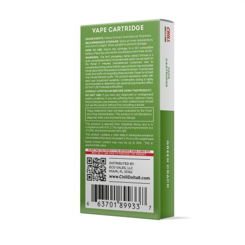 Chill Plus HHC THC Vape Cartridge - Green Crack - 900MG - Thumbnail 3