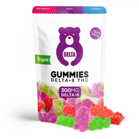 Delta-8 THC Gummy Bears (Vegan) - Purple Bear Assortment (Pink Lemonade, Grape, Blueberry) - 300mg - Thumbnail 1
