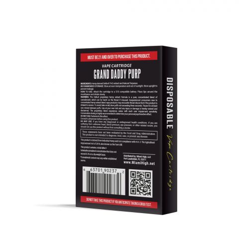 Grand Daddy Purp Cartridge - Delta-8 THC - Miami High - 900MG - Thumbnail 4