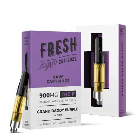 THCP, D8, HHC Vape Cart - 900mg - Grand Daddy Purp - Indica - 1ml - Fresh - Thumbnail 1