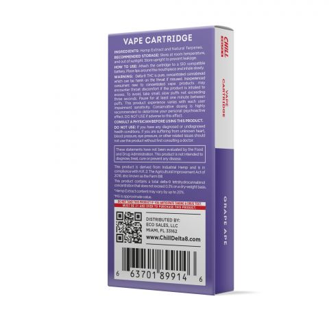 Grape Ape Cartridge - Delta 8 THC - Chill Plus - 900mg (1ml) - 3