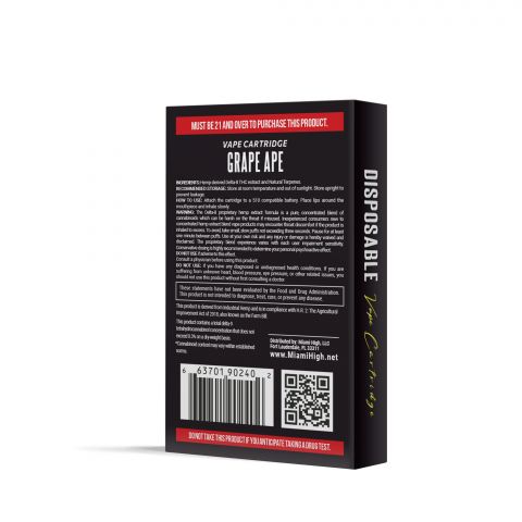 Grape Ape Cartridge - Delta-8 THC - Miami High - 900MG - Thumbnail 4