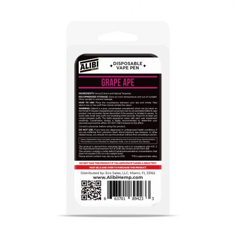 Grape Ape Delta 8 THC Vape - Disposable - Alibi - 920mg - Thumbnail 3