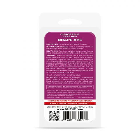 Grape Ape Disposable - Delta 10 THC - 10X - 700 MG - Thumbnail 3