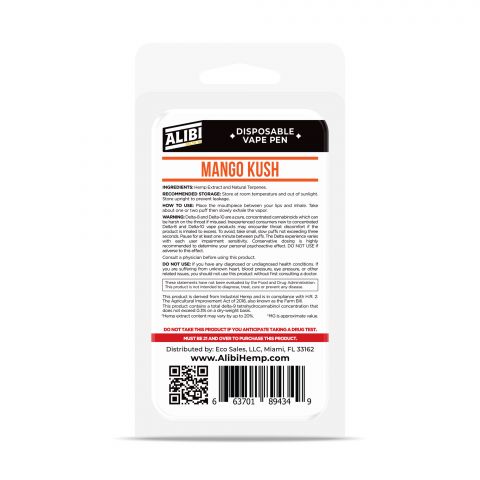Mango Kush Delta 10 THC Vape Pen - Disposable - Alibi - 700mg - Thumbnail 3