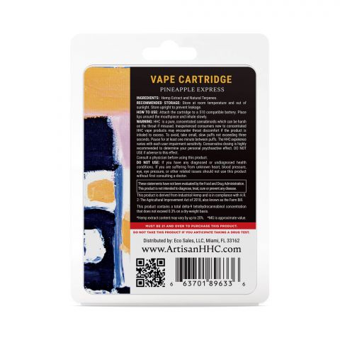 HHC Vape Cart - 900mg - Pineapple Express - Hybrid - 1ml - Artisan - Thumbnail 3