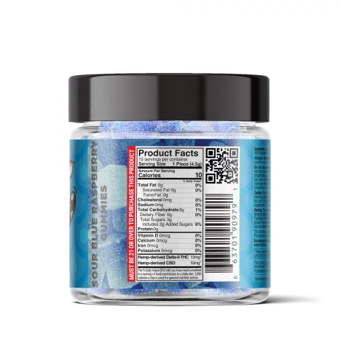Sour Blue Raspberry Gummies - Delta 9  - 300mg - Sour High - Thumbnail 3