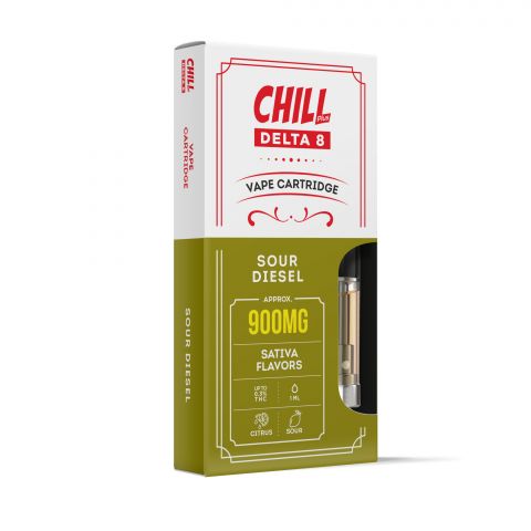 D8 Vape Cart - 900mg - Sour Diesel - Sativa - 1ml - Chill Plus - Thumbnail 2