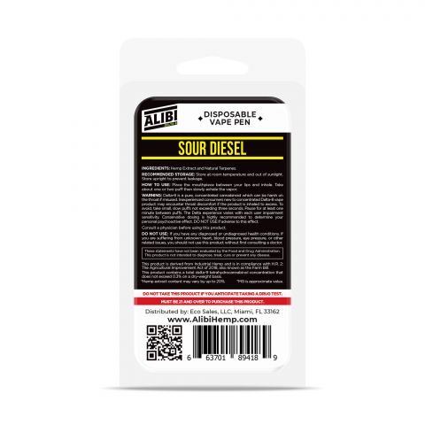 Sour Diesel Delta 8 THC Vape - Disposable - Alibi - 920mg - Thumbnail 3