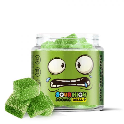 Sour Green Apple Gummies - Delta 9  - 300mg - Sour High - Thumbnail 1