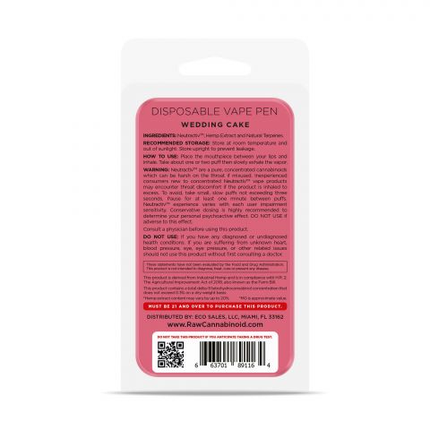 Wedding Cake Vape Pen - Active CBD - Disposable - Raw - 800mg - Thumbnail 3