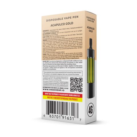 THCP, D8 Vape Pen - 3600mg - Acapulco Gold - Sativa - 4ml - Fresh - Thumbnail 3