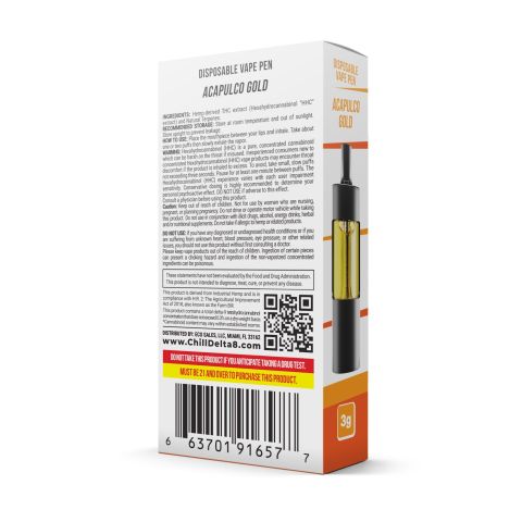 HHC Vape Pen - 2700mg - Acapulco Gold - Sativa - 3ml - Chill Extreme - Thumbnail 3