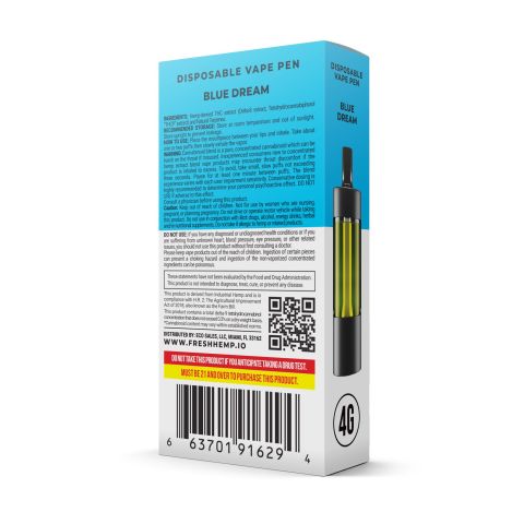 THCP, D8 Vape Pen - 3600mg - Blue Dream - Hybrid - 4ml - Fresh - Thumbnail 3