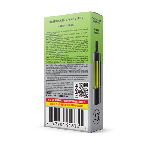 HHC Vape Pen - 3600mg - Green Crack - Sativa - 4ml - Fresh - Thumbnail 3