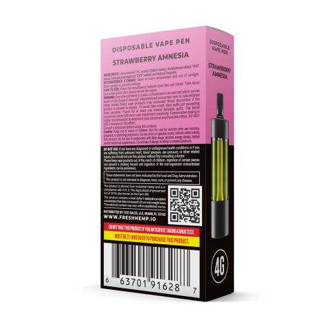 THCP, D8, HHC Vape Pen - 3600mg - Strawberry Amnesia - Sativa - 4ml - Fresh - 3