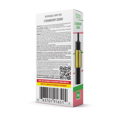 THCP, D8, HHC Vape Pen - 2700mg - Strawberry Cough - Sativa - 2ml - Chill Extreme - Thumbnail 3