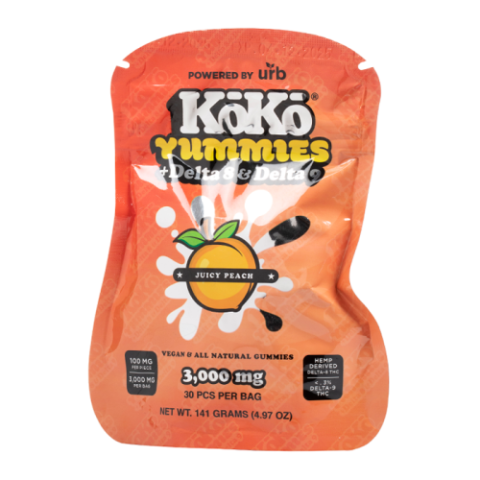 Juicy Peach Gummies - D8, D9 - 3000mg - Koko Yummies - Thumbnail