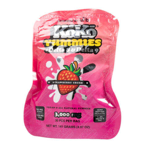 Strawberry Crush Gummies - D8, D9 - 3000mg - Koko Yummies - Thumbnail
