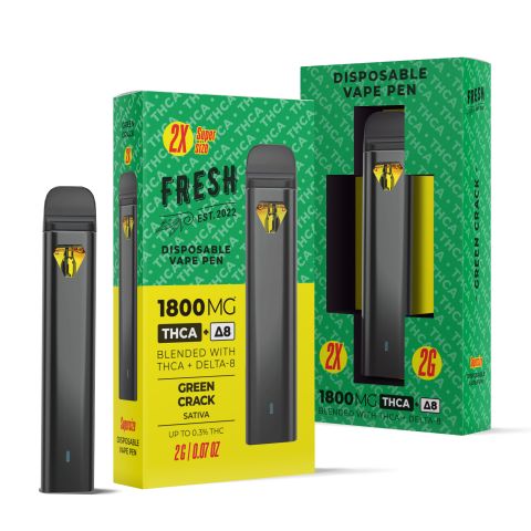 THCA, D8 Vape Pen - 1800mg - Green Crack - Sativa - 2ml - Fresh - Thumbnail 2