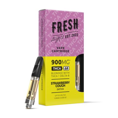 THCA, D8 Vape Cart - 900mg - Strawberry Cough - Sativa - 1ml - Fresh - Thumbnail 2
