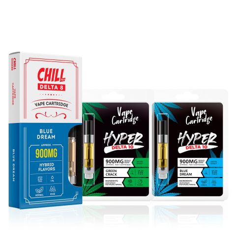 Delta-8 THC and Delta-10 THC Cartridges 3 Pack Bundle - 900mg - Chill Plus - Thumbnail 1