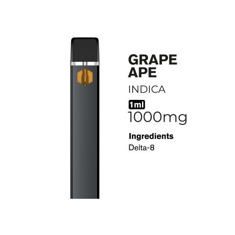 Delta 8 Vape Pen - 1000mg - Grape Ape - Indica - 1ml - 10X - Thumbnail 2