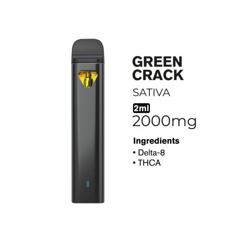 THCA, D8 Vape Pen - 2000mg - Green Crack - Sativa - 2ml - Fresh - Thumbnail 2