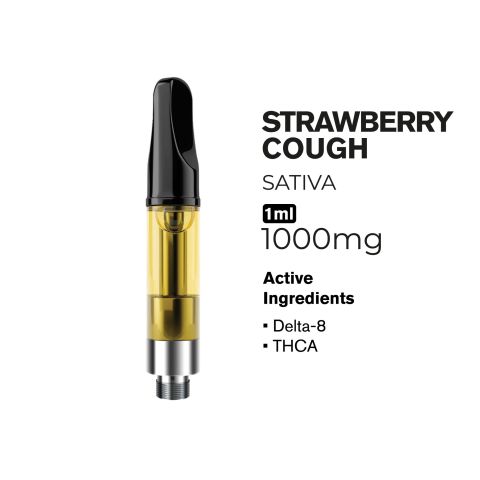 THCA, D8 Vape Cart - 1000mg - Strawberry Cough - Sativa - 1ml - Fresh - Thumbnail 2