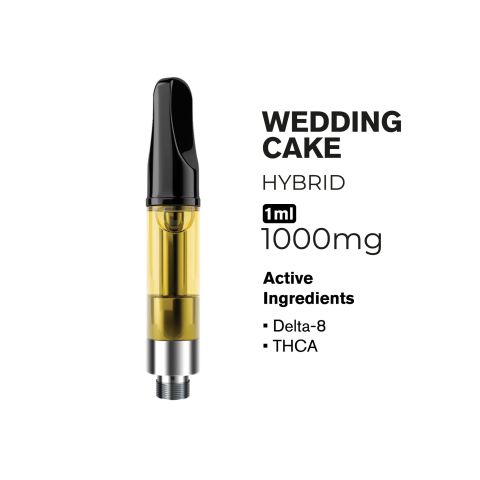 THCA, D8 Vape Cart - 1000mg - Wedding Cake - Hybrid - 1ml - Fresh - Thumbnail 2
