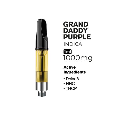 THCP, D8, HHC Vape Cart - 1000mg - Grand Daddy Purp - Indica - 1ml - Fresh - Thumbnail 2