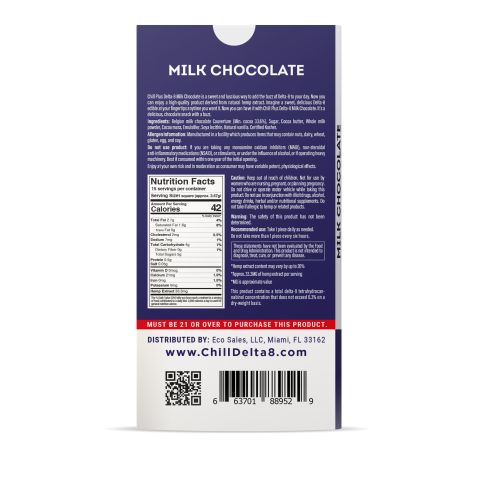 Delta 8 THC Milk Chocolate Bar - 500mg - Chill Plus - Thumbnail 3