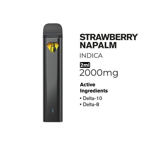 D10, D8 Vape Pen - 2000mg - Strawberry Napalm - Indica - 2ml - Hyper - Thumbnail 2