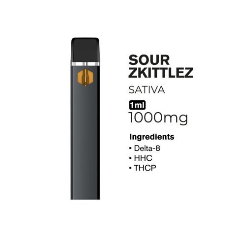 THCP, D8, HHC Vape Pen - 1000mg - Sour Skittlez - Sativa - 1ml - Fresh - Thumbnail 4
