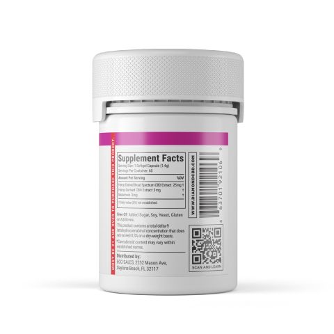 Broad Spectrum CBD Capsules - 25mg - Diamond CBD - 60ct - Thumbnail 3