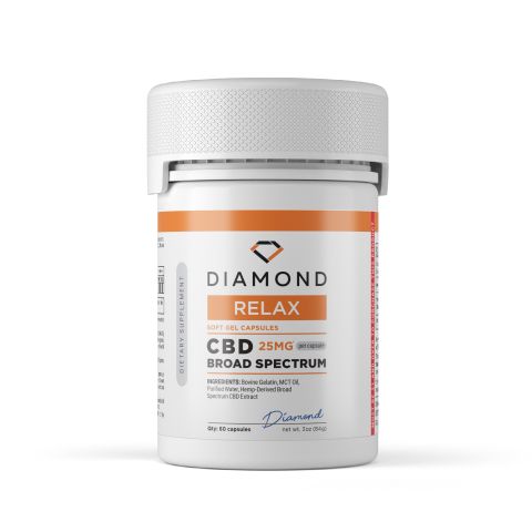 Broad Spectrum CBD Capsules - 25mg - Diamond CBD - 60ct - Thumbnail 2