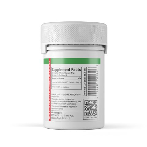 CBD Isolate Capsules - 25mg - Diamond CBD - 60ct - Thumbnail 3