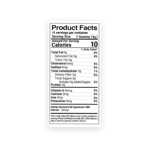 Full Spectrum CBD Gummies - 50mg - Peach Sour Rings - Diamond CBD - Thumbnail 8