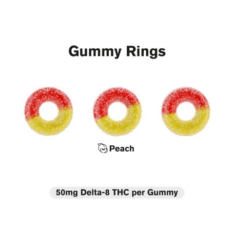 Delta 8 Gummies - 50mg - Peach Sour Rings - Diamond CBD - Thumbnail 3