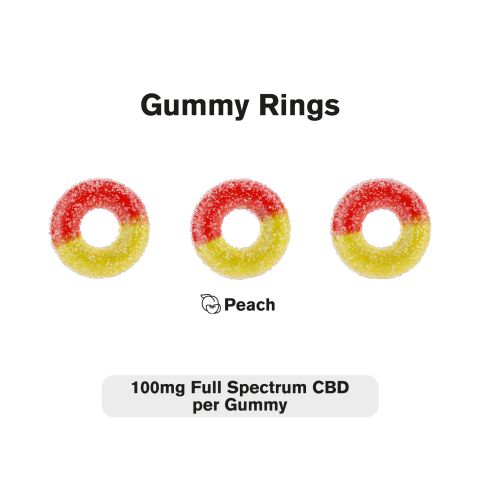 Full Spectrum CBD Gummies - 100mg - Peach Sour Rings - Diamond CBD - Thumbnail 3