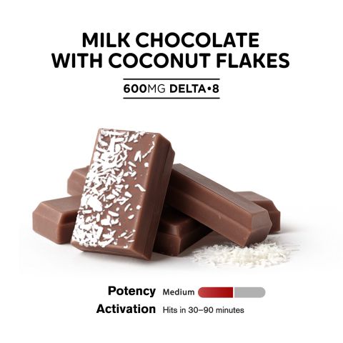 Delta 8 THC Milk Chocolate & Coconut Flakes Bar - 600mg - Chill Plus - Thumbnail 4