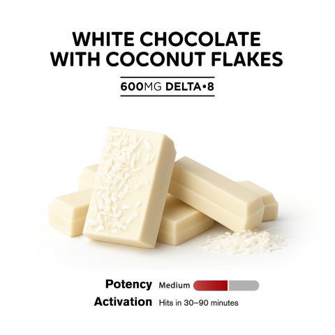 Delta 8 THC White Chocolate & Coconut Flakes Bar - 600mg - Chill Plus - Thumbnail 4