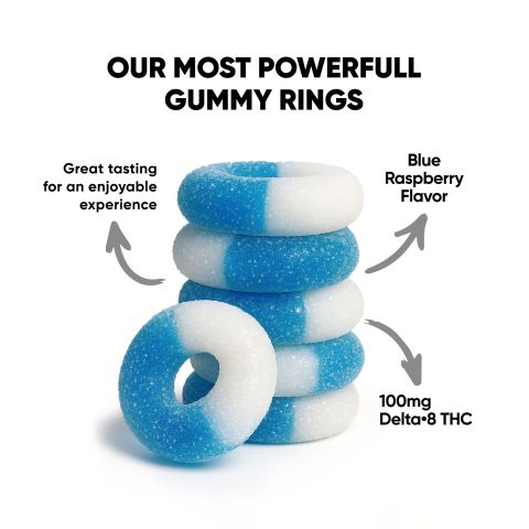 Delta 8 Gummies - 100mg - Sour Blue Raspberry Rings - Chill Extreme - Thumbnail 2