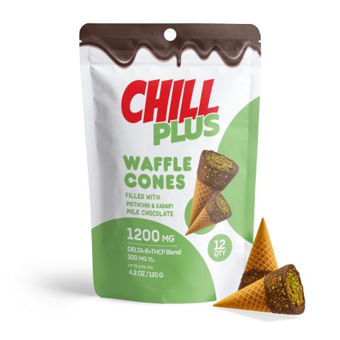D8 & THCP Waffle Cones - 100mg - Pistachio & Kadaifi + Milk Chocolate - Chill Plus - Thumbnail 2